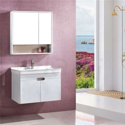 Modern Wash Hand Basin Wall Hung Bathroom Storage Units White Stainless Steel High End Floating Bathroom Cabinets With Mirror