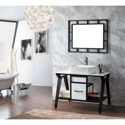 High quality modern luxury design  black white color stainless steel bathroom vanity and mirror set