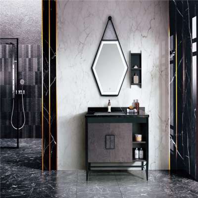 Metal 304 stainless steel floor standing black gold  42 inch bathroom vanity