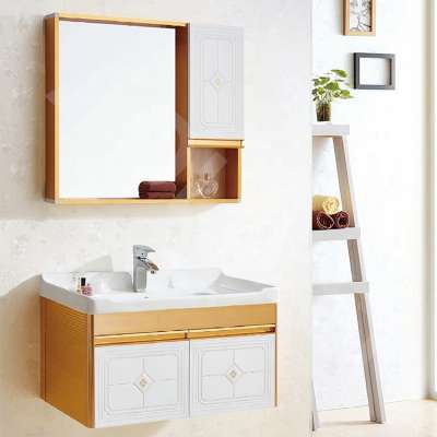 Gloden Aluminum Bathroom Vanity With Mirror Storage Cabinet